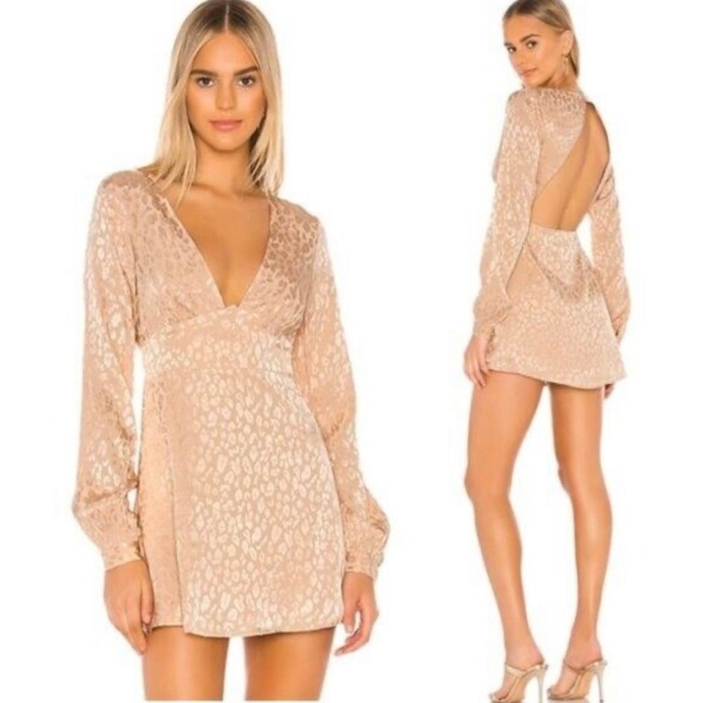 NWT Privacy Please Revolve satin print peach pink nude open back dress Medium